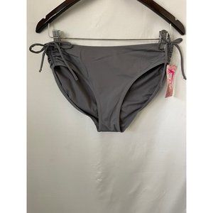 KANU Surf Solid Gray Gathered Adjustable Tie Sided Bikini Bottom - Size 10